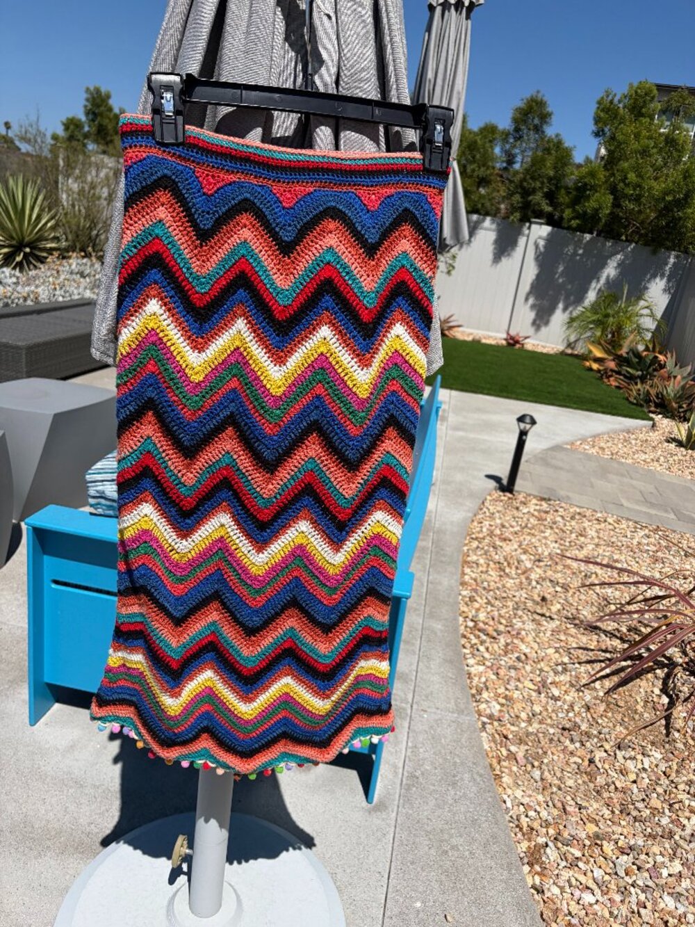 Colorful crocheted Farm Rio skirt from Anthropologie, size M petite